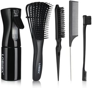 LORSEX Brosse à cheveux avec flacon pulvérisateur de 200 ml, brosse démêlante pour cheveux naturels pour cheveux afro 3a à 4c cheveux crépus, ondulés et bouclés (noir)