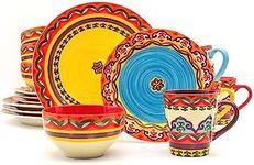 Euro Ceramica EC-GAL-1001 Galicia Collection Andalusian-Inspired 16 Piece Dinnerware Set, Vibrant Assorted Patterns, Multicolor