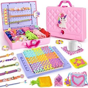 ELFJOY Bracelet Making Kit, Weaving Loom for Kids, Friendship Bracelet Kit, DIY Arts and Crafts for Girls, Potholder Bag Making Coaster Weaving, Weaving Supplies for Beginners Birthday Christmas