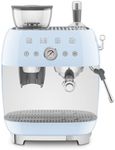 Smeg 50's Retro Style Semi-Automatic Espresso Coffee Machine with Built-in Grinder, Coffee & Latte Drinks, Double-Thermoblock Heating System, Pastel Blue, EGF03PBUS