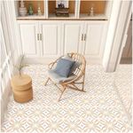 MORCART Peel and Stick Floor Tile - 20 PCS, 7.87" x 7.87" Self-Adhesive DIY Vinyl Flooring for Renters - Waterproof Tile Sticker for Bathroom, Kitchen, Living Room, Bedroom - Orange/Fabric Pattern
