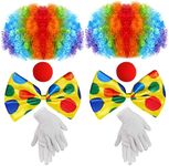 jiebor 2Pack Clown Costume Set Rainbow Clown Wig Nose Accessories Bow Tie White Gloves for Halloween Parties Carnivals Pretend Play Men Women Adults