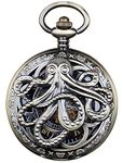 Tiong Unique Octopus Hollow Mechanical Pocket Watches with Chain Men's Steampunk Skeleton Pocket Watch with Chain for Men