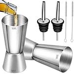 2Pcs Spirit Measures 25ml 50ml, Cocktail Double Jigger Stainless Steel Shot Measure Gin Bar Craft Dual Spirit Measure Cup with Pourers and Brushes for Drinks Alcohol