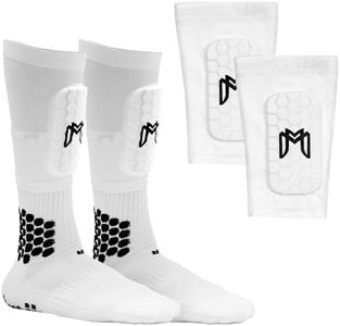 MediCaptain Ankle Protect Grip Socks and Built in Shin Pad Sleeves Bundle Pack (White)