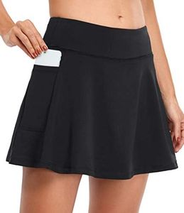 Fulbelle Tennis Skirts for Women, Athletic Skort Pickleball Running Skirt Comfy Inner Shorts High Waisted Golf Skirts for Women with Pockets Black Large