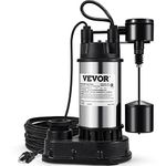 VEVOR 1.5 HP Submersible Cast Iron and Steel Sump Pump, 6000 GPH Submersible Water Pump with Integrated Vertical Float Switch, for Basement Water Basin and Flooding Area Tested to UL Standards