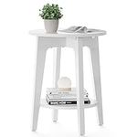 VASAGLE Round Side Table with Lower Shelf, End Table for Small Spaces, Nightstand for Living Room, Bedroom, White ULET283T14