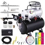 OPHIR 110V Complete Airbrush Compressor Kit with Tank 0.2mm 0.3mm 0.8mm 3X Airbrushes & Cleaning Tools, Colorwheel for Model Hobby Painting, Body Tattoo Art, Airbrush Set