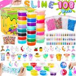 Slime Kit: Theefun 108Pcs Slime Kits for Girls Boys- Slime Making Supplies Include 20 Crystal Slime, 4 Clay, 48 Glitter Powder, Unicorn Slime Charms, DIY Christmas Toys for Kids Age 3+ Year Old