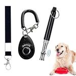 Professional Dog Whistle and Dog Clicker Set, Supersonic Dog Training Whistle for Recall with Black Lanyard Adjustable Frequency Puppy Clickers for Training Stop Barking Pet Obedience(2 Pieces)