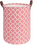 House of Quirk Thickened X-Large 72L Sized Laundry Basket with Durable Leather Handle, Drawstring Round Linen Collapsible Storage Basket, Dirty Clothes Hamper for Bedroom(Pink Diamond)