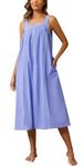 YOZLY Cotton Nightgowns for Women Embroidery Sleeveless Night Gown with Pockets, Lavender, X-Large