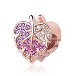 YQSLIN Rose Gold Sparkling Pave Leaf Leaves Crystal Bead Charms fit Pandora Snake Chain Charm Bracelets for Women Girls