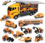 jenilily Construction Toy Vehicle Cars Model Trucks, Transporter Truck Mini Excavator Digger Dumper Tractor for Kids Boys Age 3+