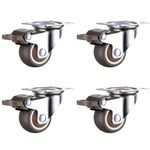 Set of 4 Furniture Castors, 25 mm with Screws, Brakes, Rubber Transport Castors, Small Swivel Castors for Furniture, Heavy Duty Castors for Pallet Furniture (4 mit Bremsen)