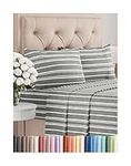 Queen Size 4 Piece Sheet Set - Comfy Breathable & Cooling Sheets - Hotel Luxury Bed Sheets for Women & Men - Deep Pockets, Easy-Fit, Soft & Wrinkle Free Sheets - Grey Stripes Oeko-Tex Bed Sheet Set