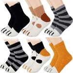 Cat Paw Socks Fuzzy Socks Thick Winter Warm Cozy Socks Cute Cat Claw Indoor Sleeping Socks for Women Girls (6 Pairs)