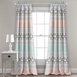 Lush Decor Elephant Stripe Curtains Pattern Light Filtering Window Panel Set for Living, Dining, Bedroom (Pair), 52”W x 84" L, Turquoise & Pink