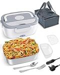 Andmenow 65W Electric Lunch Box[2024 Update] Truck Car Food Warmer, 12V/24V/230V Heated Lunch Box with 1.5L 304 SS Container Fork & Spoon Carry Bag (Grey)