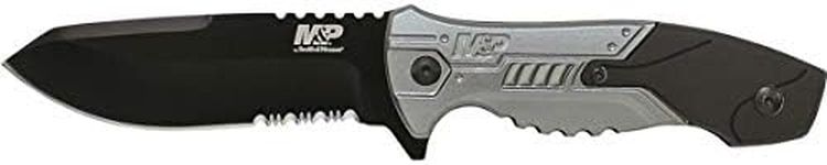 Smith & Wesson M&P SWMPF2BS 8.7in S.S. Full Tang Fixed Blade Knife with 4.1in Serrated Clip Point Blade and Aluminum Handle for Tactical, Survival and EDC