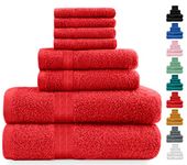 Midland Bedding 8 Piece Bale Towel Set, Cotton Towels Set - 4 Wash Cloths/Face Towels, 2 Bath Towels and 2 Hand Towels for Bathroom. 400 GSM Thread Count (Red)