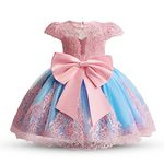 NNJXD Baby Girl Bowknot Tutu Dress for Infant Christening Flower Girls Wedding Birthday Party Gown 2025 Pink&Blue Size (110) 3-4 Years