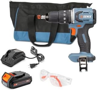 SENIX X2 20 Volt Max* Cordless 1/2-Inch Hammer Drill Driver with Brushless Motor, Power Tool Kit Includes Storage Bag, 2.0 Ah Battery,Charger,Safety Glasses (PDHX2-M2)