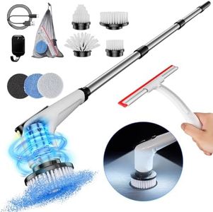 Shetrion Electric Spin Scrubber - Enhanced Cleaning Power with Dual LED and IPX8 Water-Resistance, Complete with Shower Squeegee and 7 Brush Heads, White