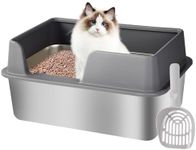 Goyappin Stainless Steel Litter Box XL, Metal Cat Litter Box with Scoop, Large Stainless Steel Cat Litter Box High Sides, Metal Litter Pan Tray for Large Cats, Non-Sticky, Anti-Leakage, Easy Cleaning