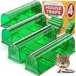 Humane Catch and Release Mouse Traps Pack of 4 - Perfect for House, Indoor & Outdoor - Easy Set Durable Mice Traps, Safe for Children, Pets & Humans - Instantly Remove Unwanted Rodents from Your Home