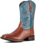 SUREWAY FULL QUILL OSTRICH Cowboy Boots For Men -Mens Square Toe Embroidery Western Boot,Oil/Slip Resistant,Durable Classic Pull on 10 Inch Wellington Boots - Soft Toe Full Grain Leather Work Boots