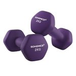 SONGMICS Set of 2 Dumbbells, 2 x 2 kg Hand Weights with Neoprene Coating, Hexagonal Dumbbells Pair, Home Workout, Fitness Training Exercise, Purple SYL64PL