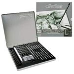 CRETACOLOR Black Box Charcoal Drawing Set of 20 - Tin Box (Free Brustro Artists' Sketch Book A5)