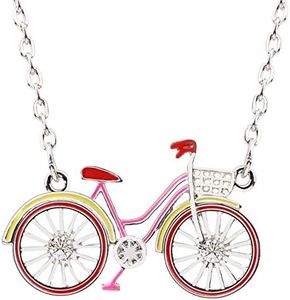 WEVENI Enamel Alloy Bicycle Necklace Bike Pendant Chain Unique Jewelry Gifts for Women Girls Cycling Enthusiasts, enamel, No Gemstone