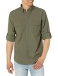 Brooks Brothers Men's Cotton Stretch Canvas Long Sleeve Button Down Safari Shirt, Dark Green, Large