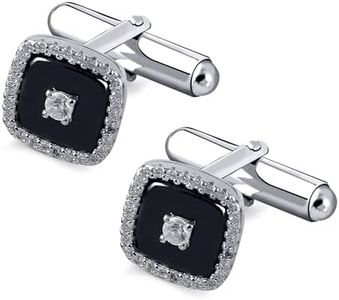 925 Sterling Silver Cufflinks for Men,silver Cufflink for Men with Cubic Zirconia, Square Shaped ceramic Cufflink for Mens,black cufflinks for men(silver)