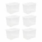 80L Large Crystal Storage Boxes with Lids Strong Plastic Stackable Nestable Container Home Office for Home, Office, Kitchen, Toys and Goods Made in the UK (Pack of 6)