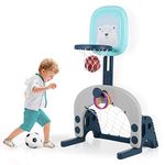 Hadwin Basketball Hoop Set 3-in-1 Kids Basketball Stand Sports Activity Center Adjustable Easy Score Basketball Hoop Football and Ring Toss, Indoor and Outdoor Boys Girls