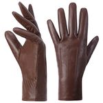 Harssidanzar Leather Gloves Women,Winter Warm Cashmere Lining Touchscreen Ladies Glove GL017UK,Saddle, Size M