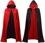 KYWLCO Halloween Vampire Hooded Capes, Unisex Reversible Black Red Double Sides Witch Capes for Halloween Masquerade Party Cosplay Carnival Costumes (140cm)