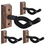 DOMMI Guitar Wall Mount 4 Pack, Guitar Holder with Adjustable Soft Guitar Hook for All Size Guitars, Hardwood U-Shaped Guitar Hanger Wall Mount for Acoustic, Electric Guitar, Bass, Black Walnut