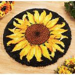 Latch Hook Rug Kit, Sunflower Pattern Printed Canvas DIY Rug Crochet Yarn Kits, Embroidery Decoration 20.4" X 20.4" (52 * 52cm)