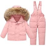 Kids 2-Piece Snowsuit Toddler Baby Boys Girls Winter Wear Down Jacket Ski Jacket & Snow Bib Pants Ski Suit, Pink 2-3 Years