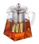 SHREE HARI Fashion Store 320Ml Square Tea Pot-320Ml Square Glass Tea Kettle Heat Resistant Tea Pot with Stainless Steel Infuser Strainer for Coffee Juice Loose Leaf Tea, Clear, Standard