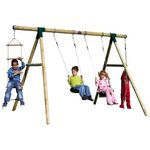 Plum Gibbon Wooden Garden Double Swing, Climbing Rope & Ladder Set