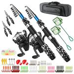 Telescopic Fishing Pole Fishing Rod and Reel Combos,2PCS 1.7M Fishing Rods+2PCS Spinning Reels+2PCS Fishing Pliers+2PCS Mini Fishing Nets+Lures Hooks+Fishing Bag,Fishing Kit for Kids Family Beginners