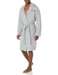 HUGO Mens Linked Knee Length Hooded Robe, Light Melange Grey, X-Large