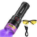 Alonefire SV53 15W 365nm UV Torch USB Rechargeable Ultraviolet Black Light Pet Urine Detector for Resin Curing, Fishing, Scorpion, Dry Glue, Minerals with UV Protective Glasses, Battery Included