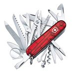 Victorinox Swiss Champ Swiss Army Knife, Medium, Multi Tool, 33 Functions, Blade, Scissors, Red Transparent